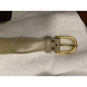 Vintage Calderon Tan Canvas Cord Cotton Belt Tan Leather  And Gold Trim Buckle L